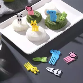 10pcs Animal Fruit Fork Food Grade Plastic Kid Mini Cartoon Snacks Pastries Fork Lunch Bento Dessert Accessories Party Decorate