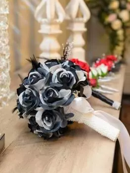 10pcs Artificial Black Roses Artificial Flowers with Stems Faux Silk Flowers Bridal Gothic Wedding Bouquet Blossom Flora for Home Office Decorations чёрный