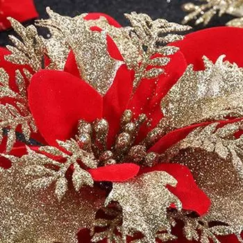 10Pcs Artificial Glitter Flower Christmas Tree Decoration Hanging Ornaments Xmas Party Wedding New Year Home Decoration