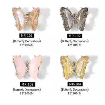 10pcs Aurora Crystal Butterfly Nail Alloy Charms Gems Rhinestone Manicure Butterfly 3D Nail Jewelry Diamond Nail Art Decoration