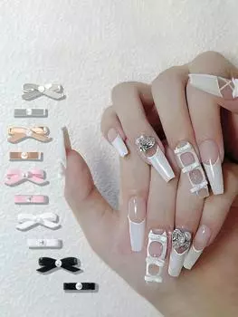 10PCS Ballet Shoes Nail Art Decorations with Pearls and Ribbon, Alloy Nail Charms for Women s Manicure Accessories