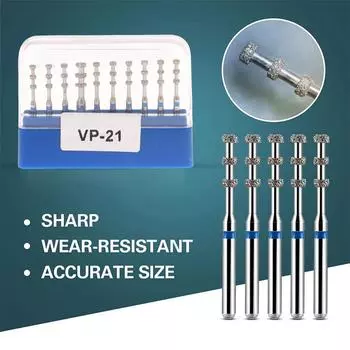 10Pcs/Box Dental Fg Diamond Burs Vp-21 Preparation Depth Marking Medium Grit 1.6Mm Max.300000Rpm/Min For High Speed Handpiece 10pcs