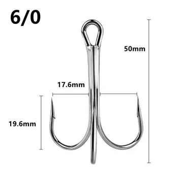 10Pcs/box Huge Treble Hooks 4X Strong 6/0#-10/0# Fishhook Sharp Barbed Carbon Steel Anchor Tackle Round Bend Angle for Big Fish