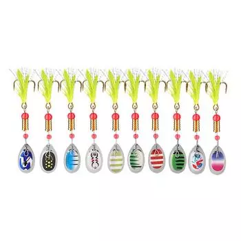 10pcs Boxed Metal Spoon Spinner Fishing Lure with Treble Hooks Artificial Bait 3g Rotating Spoon Kit Fishing Gift for Dad Father