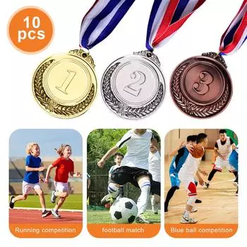 10Pcs Bronze Award Medals Zinc Alloy Winner Reward Badge with Neck Ribbon Competition Awards 2 Inch for Classrooms Office Games золотой