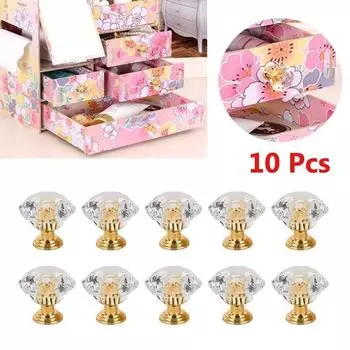 10pcs Cabinet Crystal Wardrobe Home Hardware Furniture Accessories Door Knob Drawer Handle Pull жёлтый/прозрачный