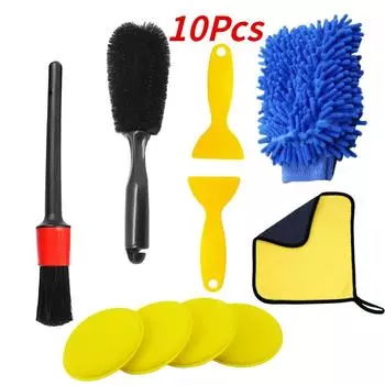 10Pcs Car Cleaning Brush Set Detailing Brushes Wash Towel Kit Universal Wet and Dry Car Air Vent Wheel Tire Cleaning Accessories
