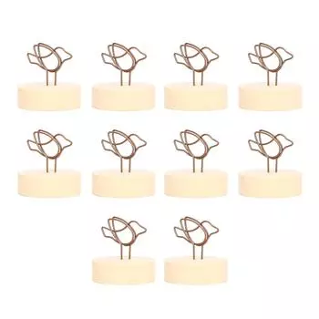10pcs Card Stand Vertical Wood Round Base Bird Shaped Antique Clip Table Number Holder for Weddings