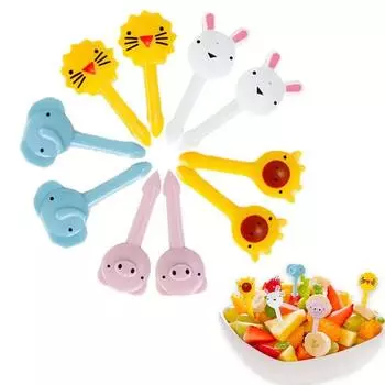 10 шт. мультяшные животные кролик лев слон фруктовая вилка детский кекс украшение верхние зубочистки еда бенто коробка аксессуары