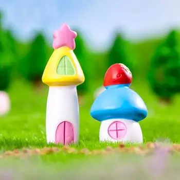 10pcs Cartoon Simulation Mushroom House Figurine Resin Crafts Cute Mini Mushroom Ornament DIY Decor Mushroom House Model