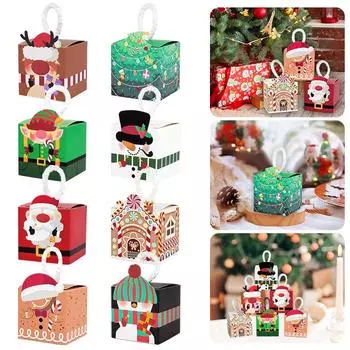 10Pcs Christmas Gift Box Xmas Tree Santa Claus Snowman Paper Candy Cookie Packing Box Bags Children Favors Navidad New Year 2025 5.5x5.5cm