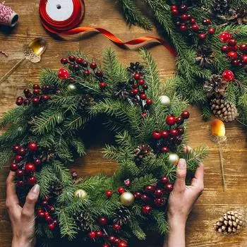 10PCS Christmas Pine Needle Branches Fake Plant Christmas Tree Ornament Decorations for Home DIY Wreath Gift Box Wedding Flowers