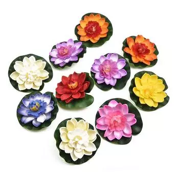 10Pcs Colorful Artificial Floating Water Lily Simulation EVA Lotus-Leaf Flowers Water Lily Pond Plants For Gardens Home Fish Tan