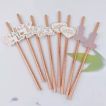 10pcs Creative Bride Straws Degradable Drinking Paper Straws Rose Gold Straw Bachelorette Wedding A