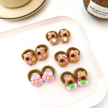 10Pcs Cute Capybara Hair Rope High Elasticity Twist Leather Band Cartoon Capybara Hanging Beads Headband Hair Accessories