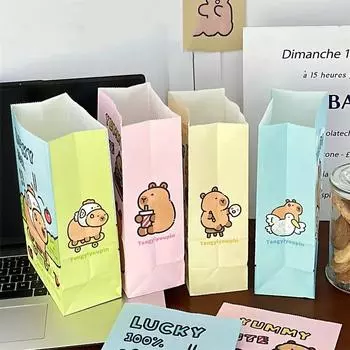 10pcs Cute Capybara Series Gift Paper Bags Cartoon Capybara Thicken Small Object Storage Bag Handbag Storage жёлтый