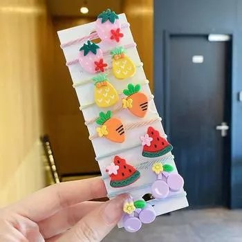 10Pcs Cute Cartoon Rubber Elastic Hair Bands for Girl Sweet Small Scrunchie Kids Hair Ties Non-Hurting Hair Accessories Gift Set