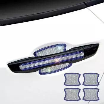 10Pcs Diamond Crystal Car Door Handle Stickers Auto Warning Decals Handle Scratches Film Protective Decor Car Bling Accessories