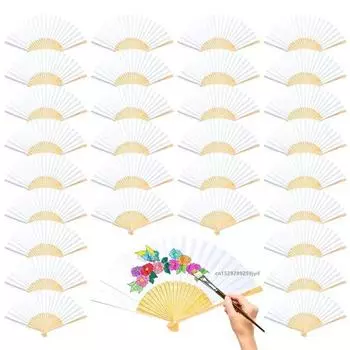 10pcs DIY Paper Bamboo Folding Fan for Adults Children s Calligraphy Painting Practice Blank White Folding Fan Wedding белый