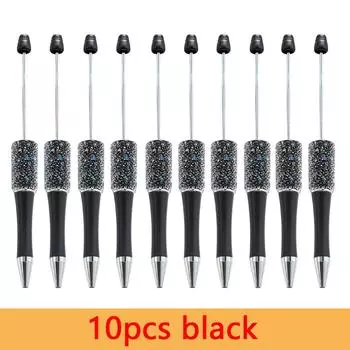 10Pcs DIY Plastic Beaded Ballpoint Pens Kawaii Beadable Pen Stationery Gift Pens for School Office Writing Pens Supplies Black чёрный