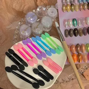 10Pcs Double Ended Sponge Nail Art Glitter Brush Colorful Multifunctional Portable Eyeshadow Stick Makeup Manicure Tool