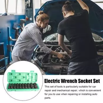 10pcs Electric Wrench Socket Set Deep Impact Socket Kit 10-24mm 8-32mm 1/2inch Inner Hexagon High Hardness Tire Removal Tool