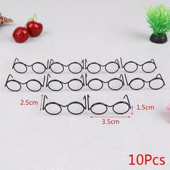 10Pcs Fashion Round Frame Lensless Retro Cool Doll Glasses For Doll 30Cm Round Frame No Lens Retro Cool Doll Glasses Black 3*2.2*1.2cm