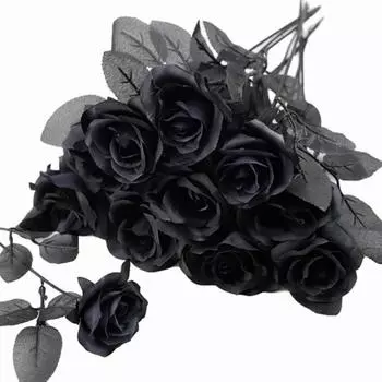 10pcs Faux Silk Flowers Black Roses Artificial Flowers with Stems Bridal Gothic Wedding Bouquet Realistic Blossom Flora for Home Office Decorations чёрный