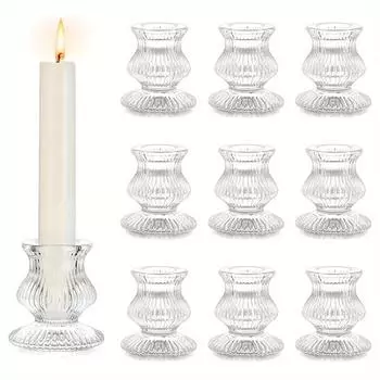 10pcs Glass Cone Candlestick:clear Candlestick Candlestick,crystal Ribbon Candlestick Decor for Table Center Wedding Christmas Halloween Decor