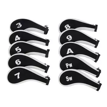 10pcs Golf Clubs Iron Head Covers Headcovers With Zipper Long Gift Neck