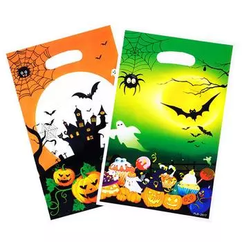 10Pcs Halloween Gift Candy Bags Pumpkin Skull Bat Trick or Treat Cookies Bag Candy Packaging Halloween Party Favors Supplies 16x25.5cm 10pcs