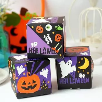 10pcs Halloween Packaging Boxes Square Party Flip Sugar Boxes, Handmade Egg Tart Cookies, DIY Creative Packaging Paper 10pcs