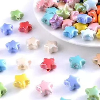 10pcs Handmade Craft Star Beads Ceramic Jewelry Making Material Ceramic Spacer Loose Beads Student Lake Blue