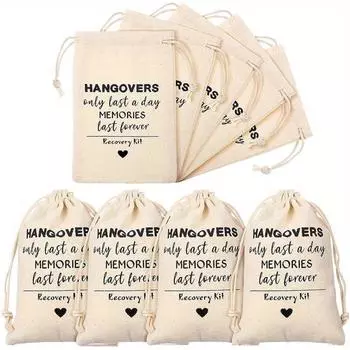 10pcs Hangovers Bags Cross Cotton Bag Cotton Linen Hangovers Wedding Party Gift Bag HANGOVERS Storage Cotton Bag Party Drawstring Portable Wrap Bag 10 pcs