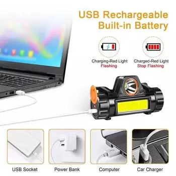 10pcs Headlamp Rechargeable High Light LED Headlamp Suitable for Adult use Outdoor Camping Mountaineering Hiking Fishing Built-in battery