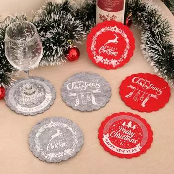 10pcs Heat Resistant Christmas Felt Coasters Non-Slip Merry Christmas Decoration Party Favors Style 3