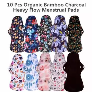 10Pcs Heavy Flow Mama Тканевые менструальные прокладки Многоразовые гигиенические прокладки 10black light random