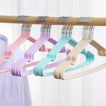 10pcs Household Traceless Simple Coat Hanger Metal Adult Non-slip Tape Groove Dip Plastic Coat Hanger Simple Coat Hanger
