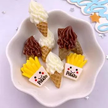 10 ШТ. Кавайные смоляные 3D-симуляции мороженого, картофеля фри, плоская задняя сторона, скрапбукинг, домашний декор, фигурки, DIY ювелирные аксессуары