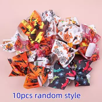 10PCS Kids 4inch Pumpkin Devil Hair Bows Halloween Hair Clips Girls Festival Party Barrettes Clips Children Hair Accessories
