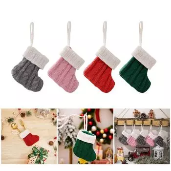 10Pcs Knitted Christmas Socks Large Capacity Stocking Handmade Present Bag Hanging Ornament For Family Celebration 7.5x10.5cm красный