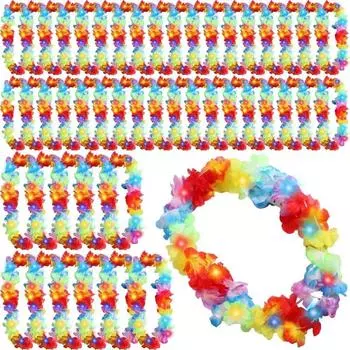 10Pcs LED Hawaiian Leis Light up Flower Leis Necklace Luau Flowers Wreath Garlands Beach Wedding Tropical Themed Party Supplies 1PC