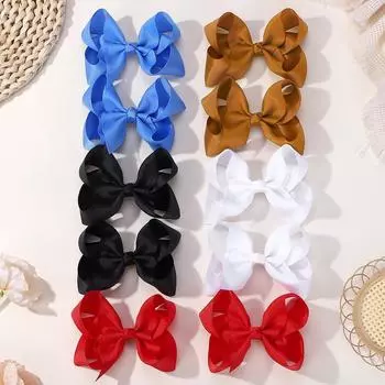 10Pcs/lot 4inch Ribbon Bows Hair Clip Set Solid Color Cheer Bowknot Hairgripes for Children New Color Clips