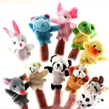 10Pcs/lot Baby Plush Toys Cartoon Happy Family Fun Animal Finger Hand Puppet Kids Learning & Education Toys Gifts