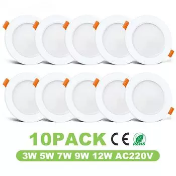 10 шт./лот, светодиодный точечный светильник 220 В, 3 Вт, 5 Вт, 7 Вт, 9 Вт, 12 Вт, встраиваемый светодиодный потолочный точечный светильник, холодный, теплый белый светильник, домашнее освещение 3W 220V&Natural White