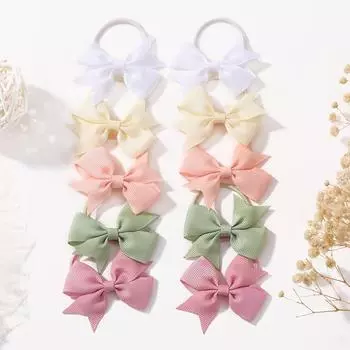 10Pcs/lot Solid Ribbon Bowknot Hairband for Girls Headwear 2.6inch Elastic Satin Head Band Hair Rope Hair Accessories