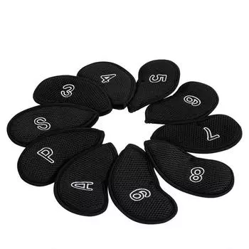 10Pcs/lot Thickened Golf Head Covers Club Iron Protectors Rubber Head Covers Black Golf Gifts Children Digital Simple Iron Cover