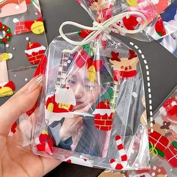 10Pcs Merry Christmas Gift Bag Cartoon Cute Santa Claus Snowman Pattern Gift Flat Pocket Transparent Candy Packaging Bag