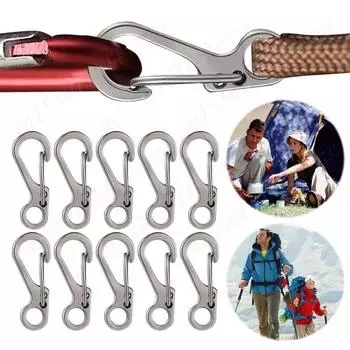 10Pcs Mini SF Carabiner Clips Metal Small Locking Carabiners Spring Hanging Buckles Snap Spring Clip Keychain for Camping Travel чёрный