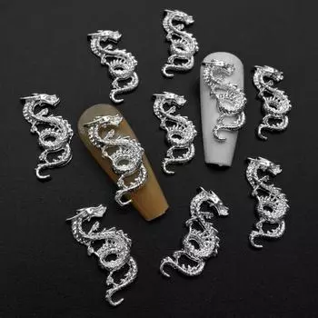 10Pcs Nail Art Rhinestones Chinese Zodiac Dragon Shiny Alloy 3D Metal Dragon Nail Accessories Women золотистый